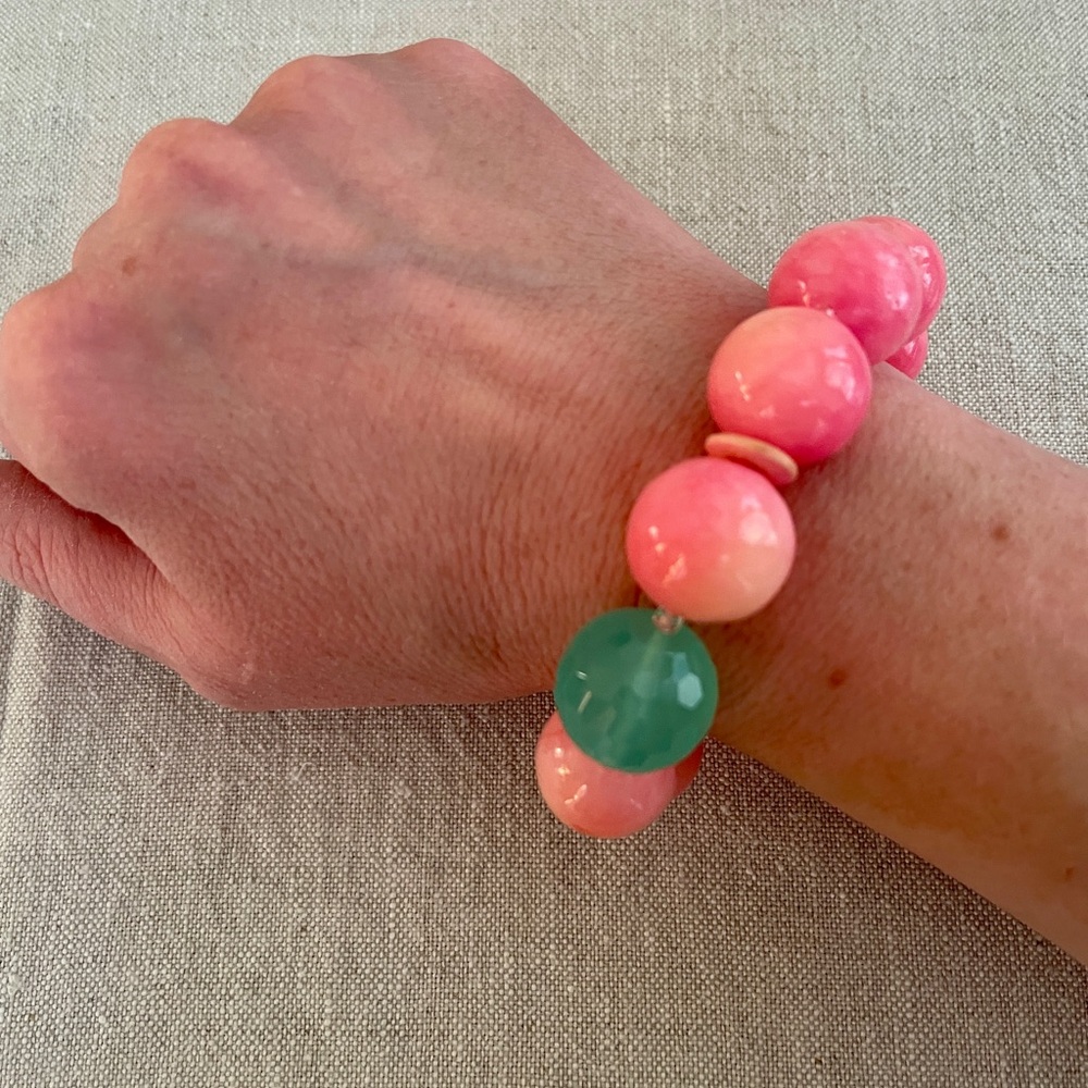 Bold Pink & Green Beaded Stretch Bracelet | South Africa